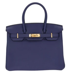 Mirror Quality Hermès Replicas - Birkin 30 Bleu Navy Togo Gold HW