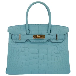 Mirror Quality Hermès Replicas - Birkin 30 Bleu Saint Cyr Matte Alligator Gold HW
