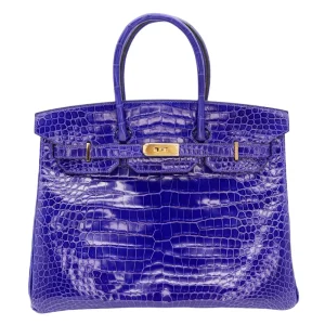 Mirror Quality Hermès Replicas – Birkin 35 Bleu Electrique Shiny Porosus Crocodile Gold HW
