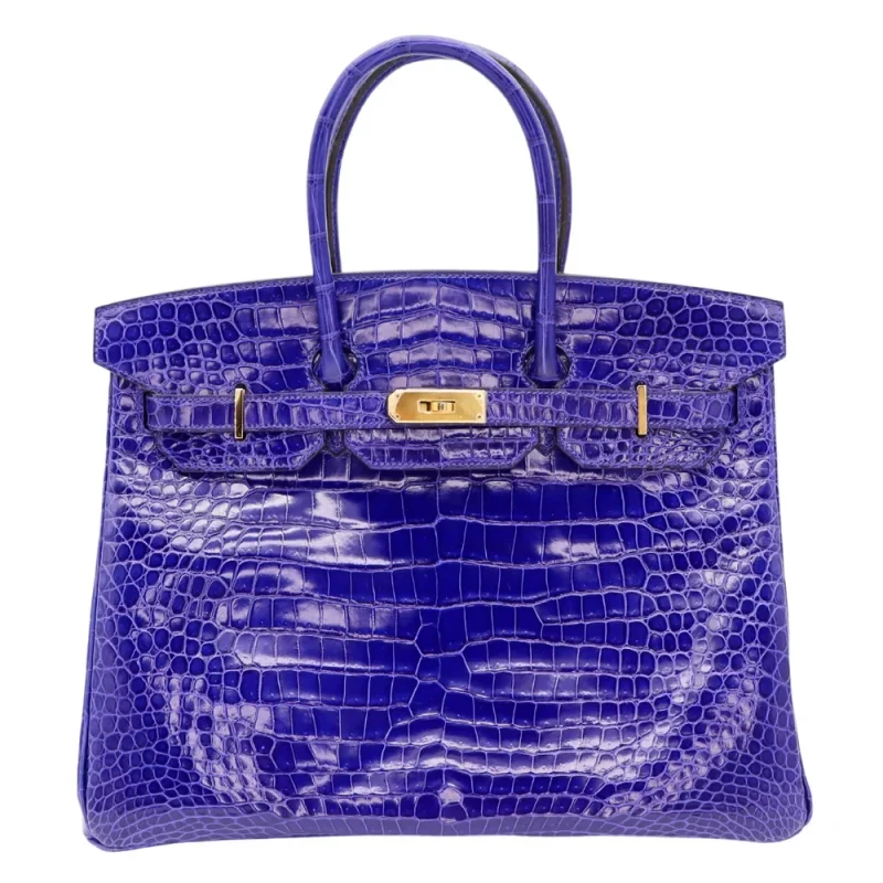 Mirror Quality Hermès Replicas – Birkin 35 Bleu Electrique Shiny Porosus Crocodile Gold HW