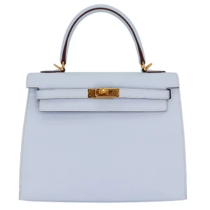 Mirror Quality Hermès Replicas - Kelly 25 Sellier Bleu Brume Epsom Gold HW
