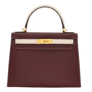 Mirror Quality Hermès Replicas - Kelly 28 HSS Sellier Bordeaux/Craie Epsom Brushed Gold HW