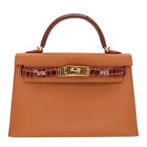 Mirror Quality Hermès Replicas - Kelly II Sellier Mini Touch Gold/Miel Madam/Shiny Alligator Gold HW