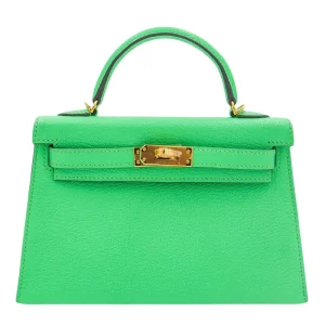 Mirror Quality Hermès Replicas - Kelly II Sellier Mini Vert Comic Chevre Gold HW