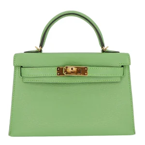 Mirror Quality Hermès Replicas - Kelly II Sellier Mini Vert Criquet Chevre Gold HW