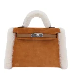 Mirror Quality Hermès Replicas - Kelly Mini Teddy Plush Shearling Chamois/Ecru/Alezan Palladium HW