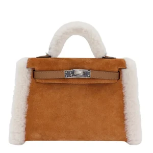 Mirror Quality Hermès Replicas - Kelly Mini Teddy Plush Shearling Chamois/Ecru/Alezan Palladium HW