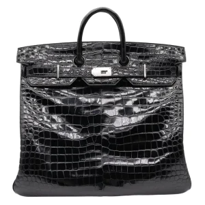 Premium Hermès Replica – 50cm HAC Black Shiny Porosus Crocodile