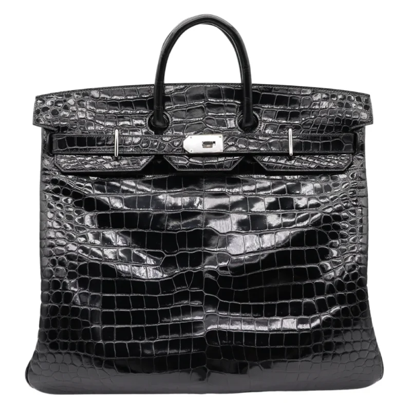 Premium Hermès Replica – 50cm HAC Black Shiny Porosus Crocodile