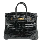 Premium Hermès Replica - Birkin 25 Black Shiny Porosus Crocodile Gold HW