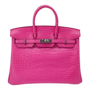 Premium Hermès Replica - Birkin 25 Rose Shocking Matte Alligator Palladium HW