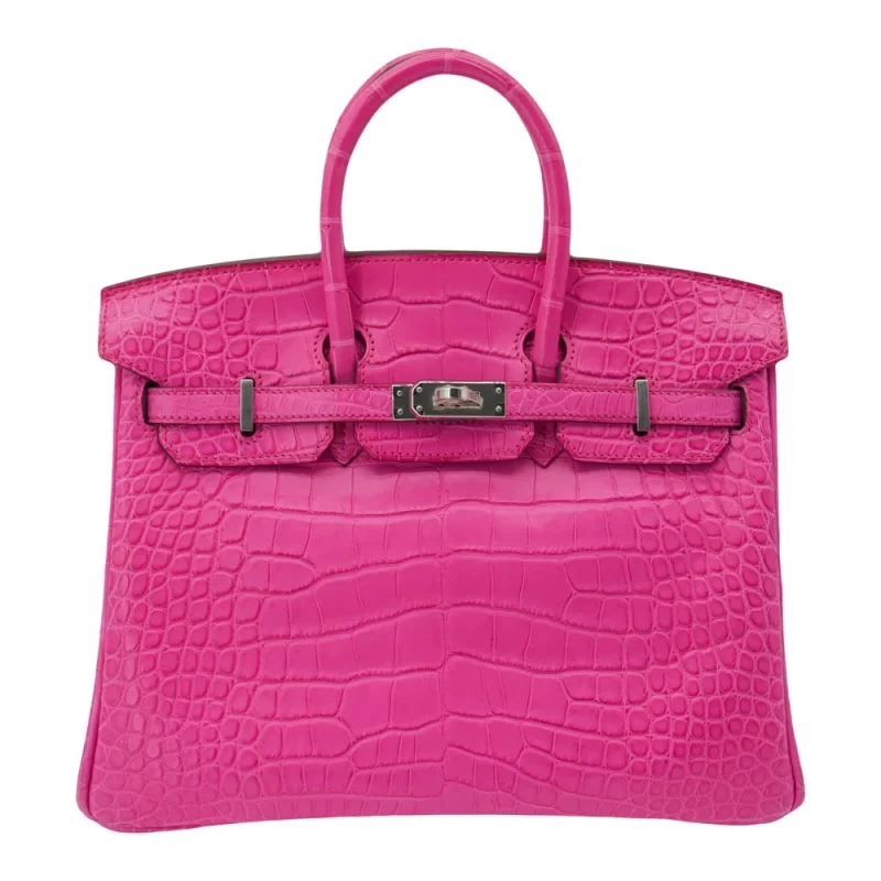 Premium Hermès Replica - Birkin 25 Rose Shocking Matte Alligator Palladium HW