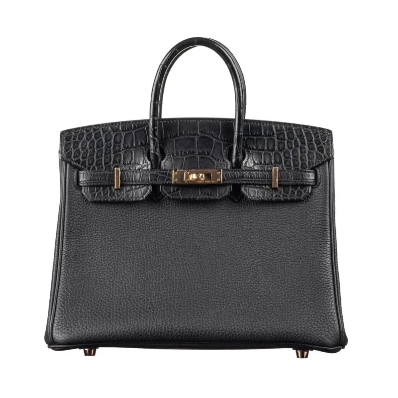Premium Hermès Replica - Birkin 25 Touch Black Matte Alligator/Togo Rose Gold HW