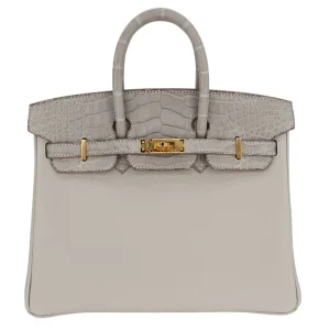 Premium Hermès Replica - Birkin 25 Touch Gris Perle Matte Alligator/Togo Gold HW