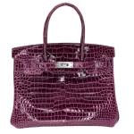 Premium Hermès Replica - Birkin 30 Amethyst Shiny Porosus Crocodile Palladium HW