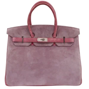 Premium Hermès Replica – Birkin 35 Doblis Pink/Lilac Suede