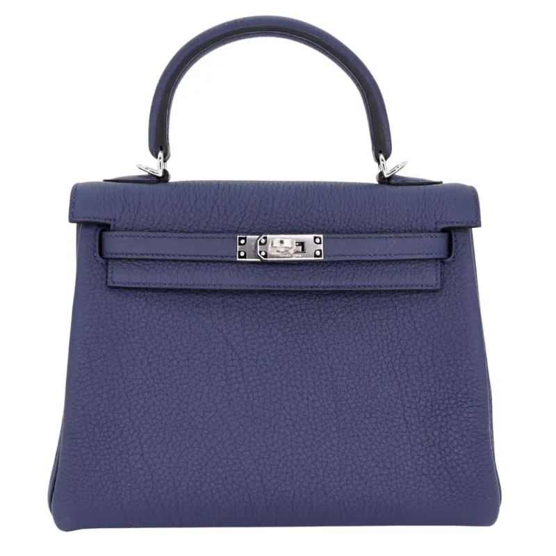 Premium Hermès Replica - Kelly 25 Retourne Bleu Navy Togo Palladium HW