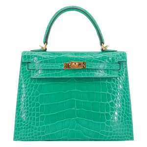 Premium Hermès Replica - Kelly 25 Sellier Vert Jade Shiny Alligator Gold HW