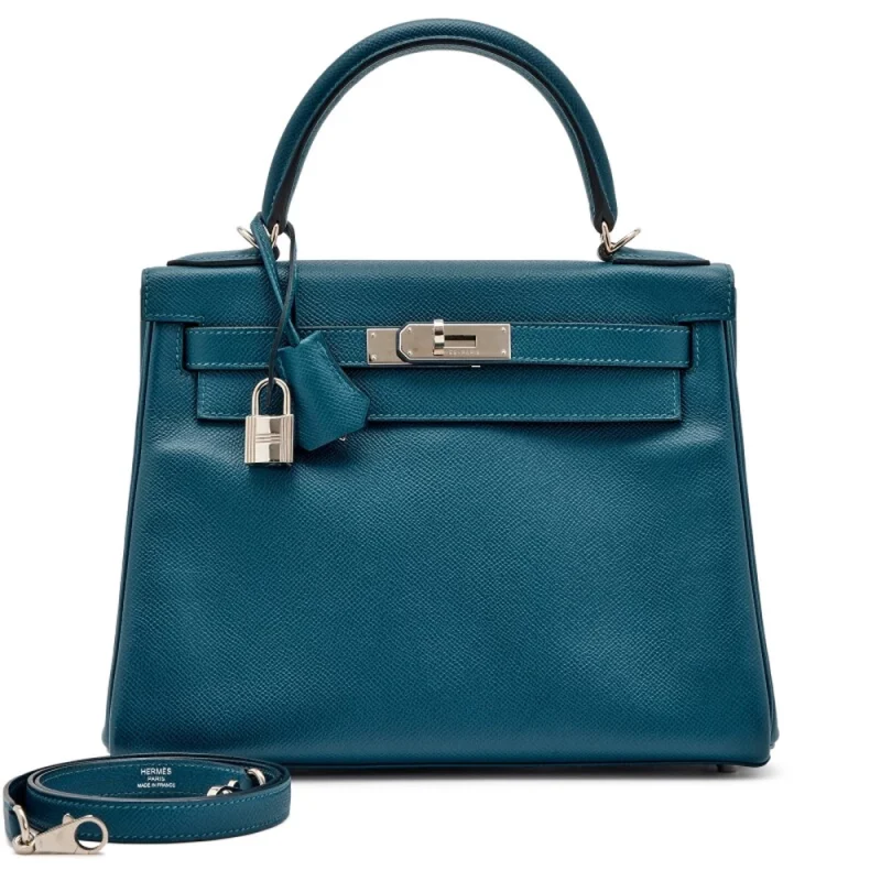 Premium Hermès Replica - Kelly 28 Retourne Bleu Thalassa Epsom Palladium HW