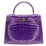 Premium Hermès Replica - Kelly 28 Sellier Ultraviolet Shiny Niloticus Crocodile Palladium HW