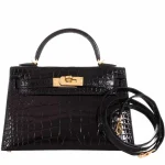Premium Hermès Replica - Kelly II Sellier Mini Black Shiny Crocodile Gold HW